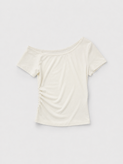 ワンショルダーサイドギャザーTシャツ